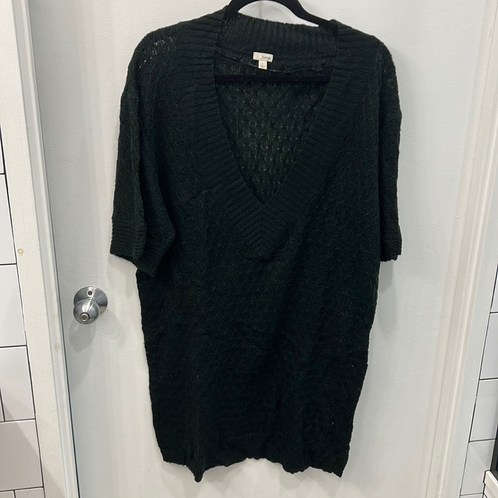 Hinge v neck short sleeve thin long sweater
